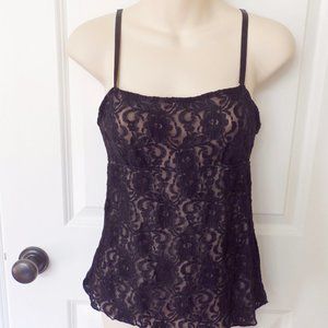 Sparkle + Fade lined black lace camisole top L